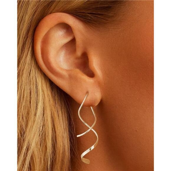 14K gold silver spiral dangle earrings women hypoallergenic lightweight jewelry - Picture 6 of 7
